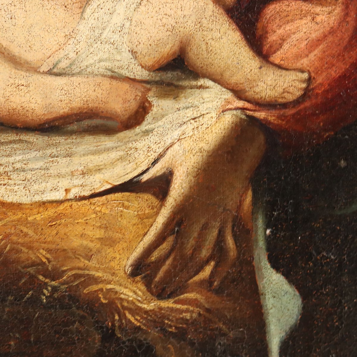 Dipinto Antico Natività Olio su Tela Italia Inizio XVIII Secolo Originale-photo-3