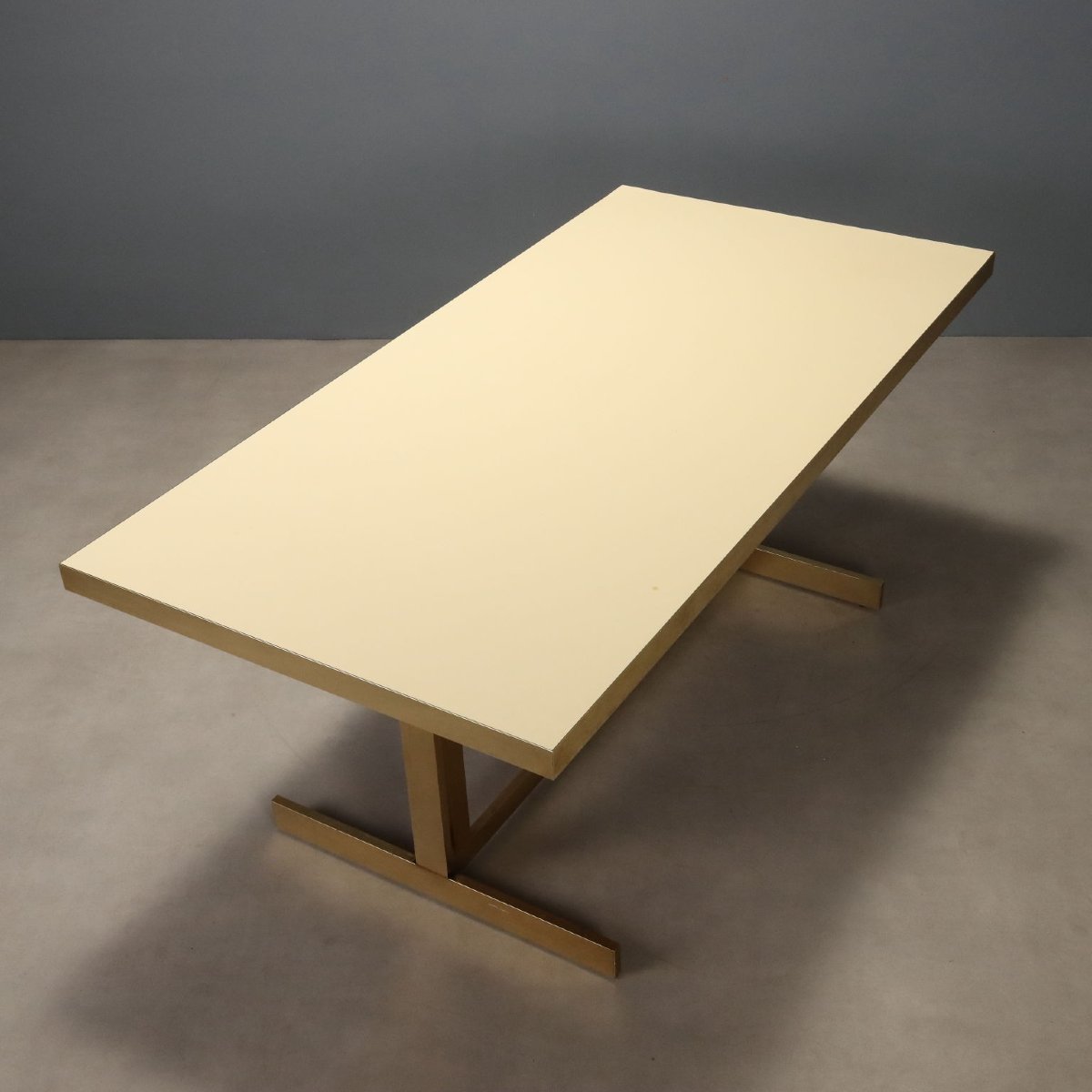 Tavolo Vintage Design Mario Sabot Ottone Laminato Crema Italia Anni 80 Originale-photo-3