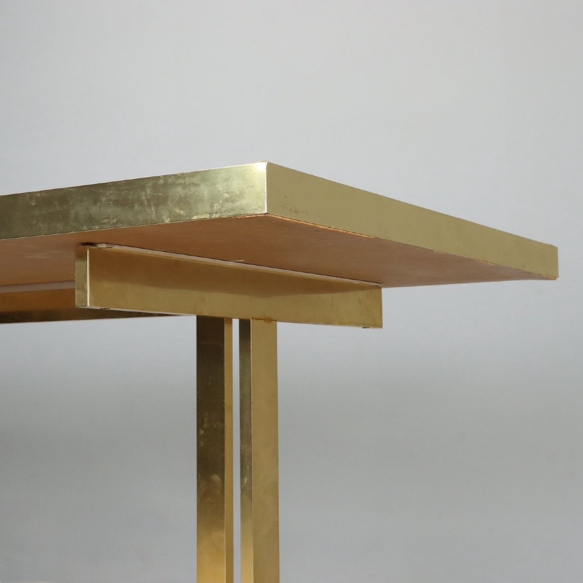 Tavolo Vintage Design Mario Sabot Ottone Laminato Crema Italia Anni 80 Originale-photo-3