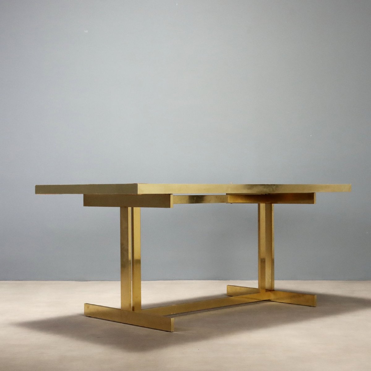 Tavolo Vintage Design Mario Sabot Ottone Laminato Crema Italia Anni 80 Originale-photo-5