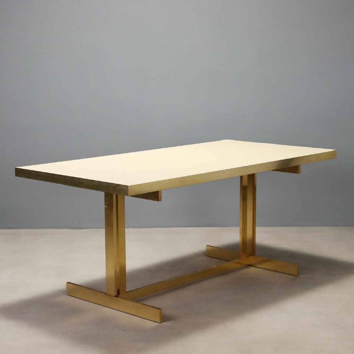 Tavolo Vintage Design Mario Sabot Ottone Laminato Crema Italia Anni 80 Originale