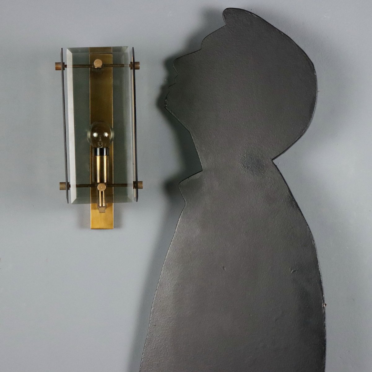 Lampade a Parete Vintage Ottone Vetro Fumé Design Anni 60 Originali-photo-2