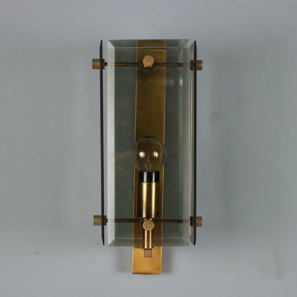 Lampade a Parete Vintage Ottone Vetro Fumé Design Anni 60 Originali-photo-3