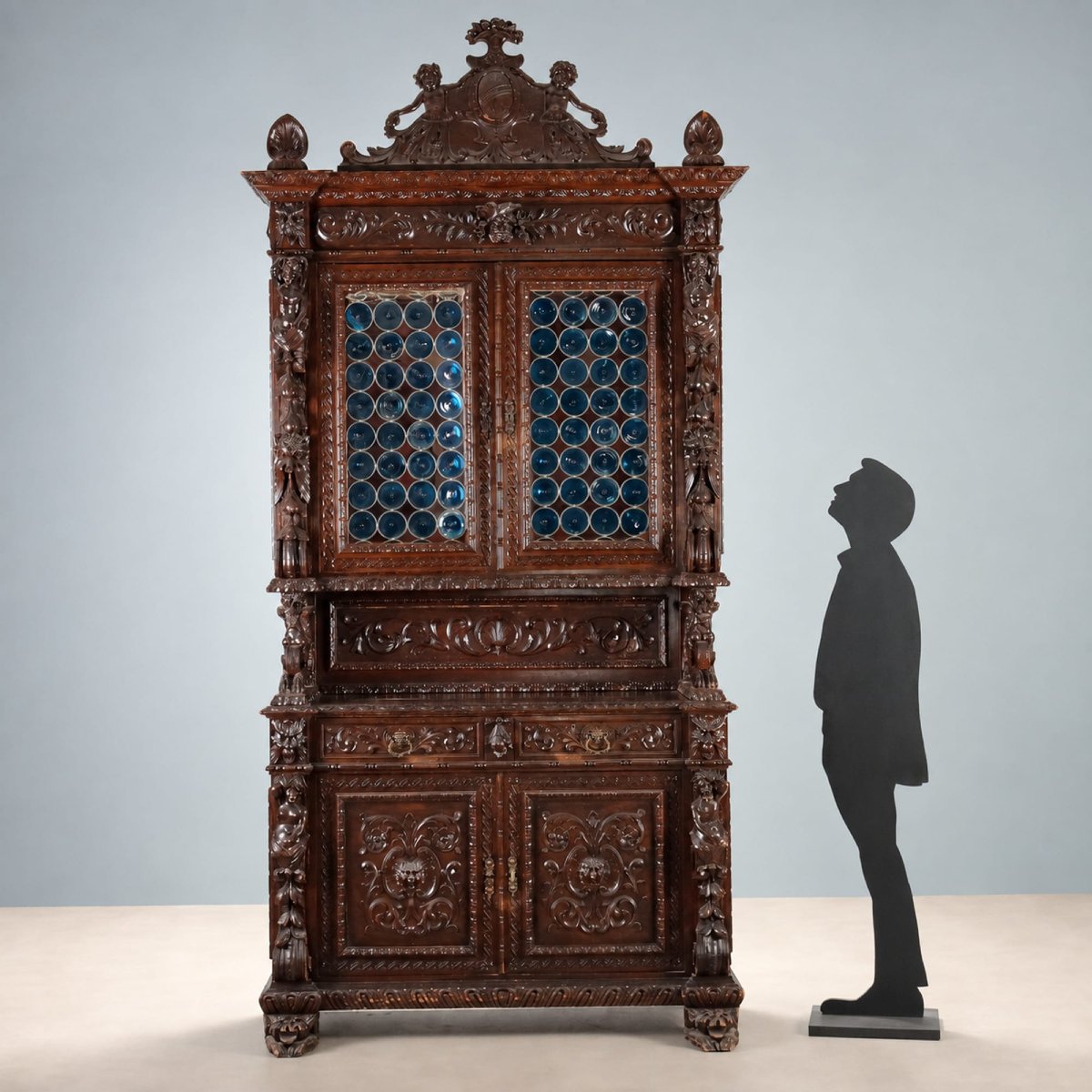 Credenza Neo Barocca in Noce Intagliata Italia Fine XIX Secolo-photo-2