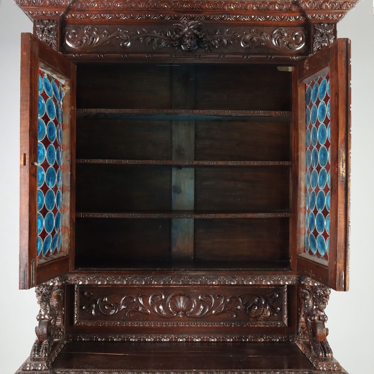 Credenza Neo Barocca in Noce Intagliata Italia Fine XIX Secolo-photo-3
