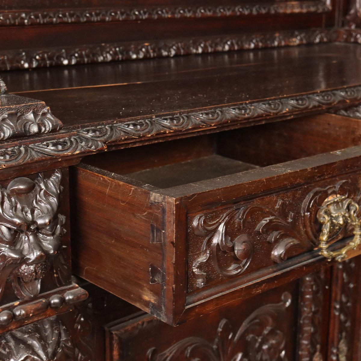 Credenza Neo Barocca in Noce Intagliata Italia Fine XIX Secolo-photo-5