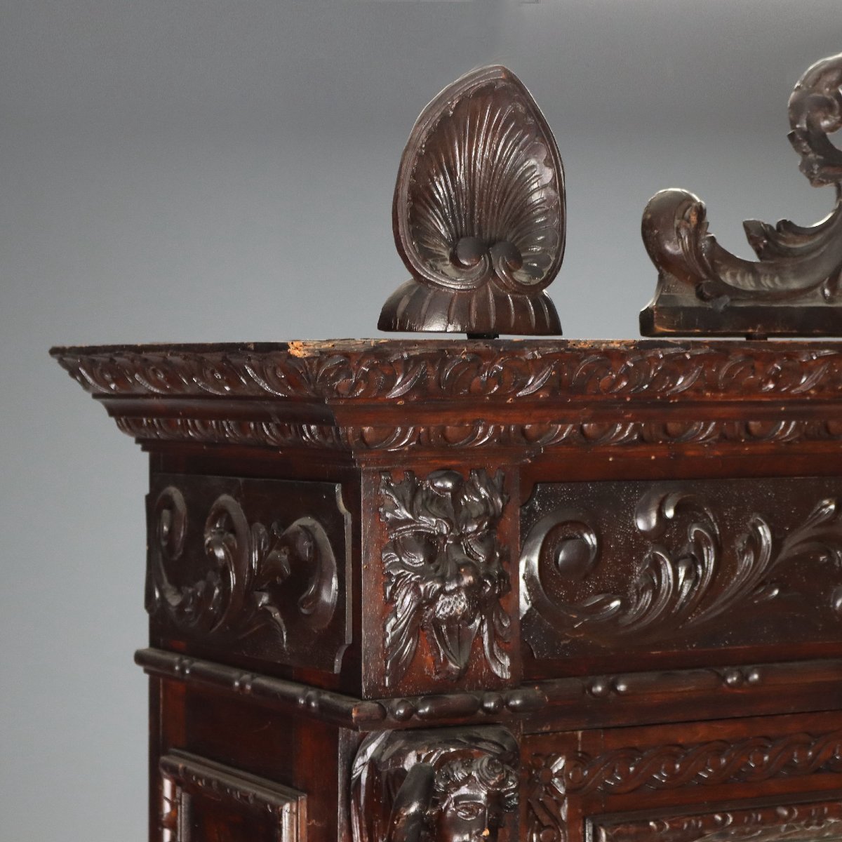 Credenza Neo Barocca in Noce Intagliata Italia Fine XIX Secolo-photo-8