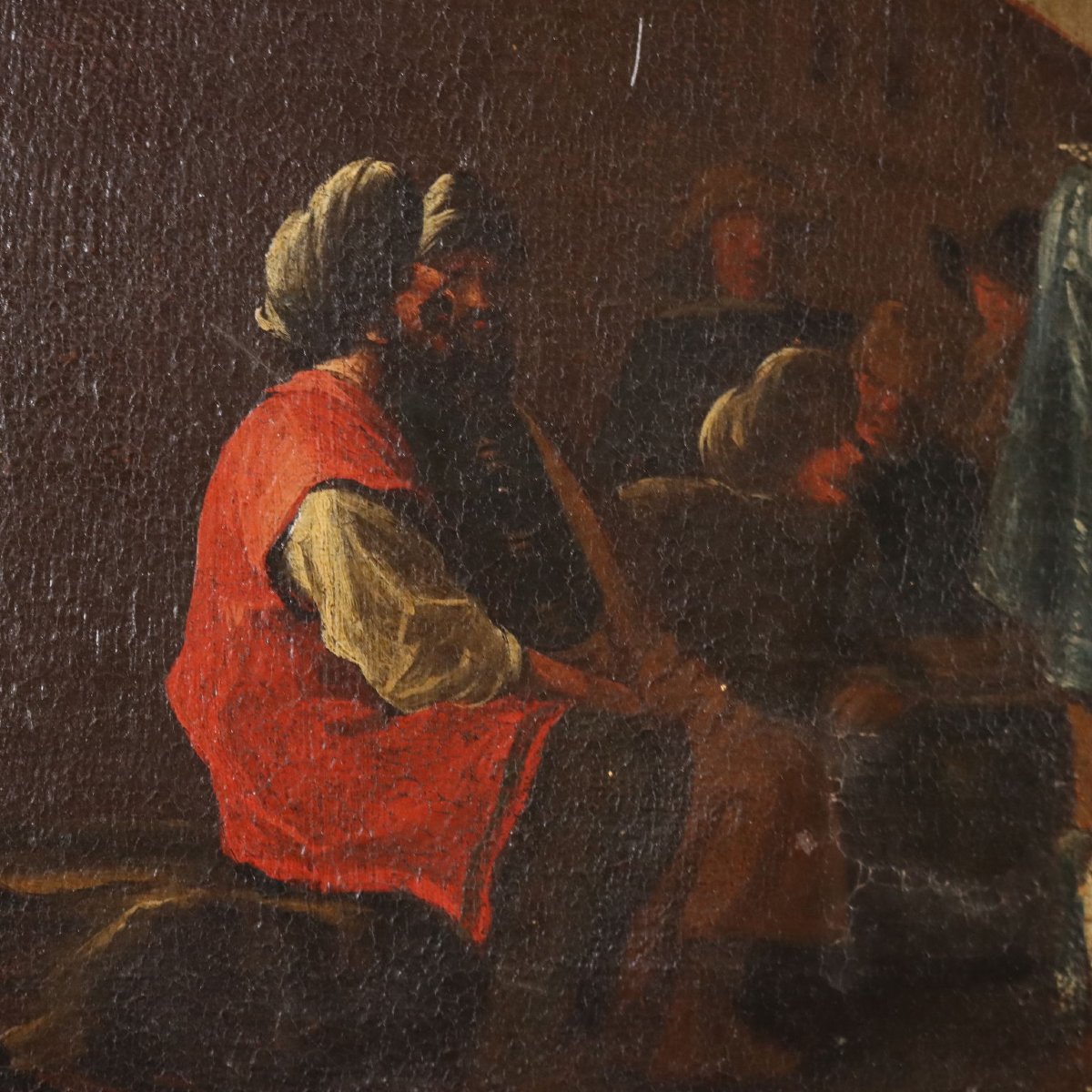 Dipinto Antico Scena di Vita Popolare Olio su Tela Italia XVIII Secolo Originale-photo-4