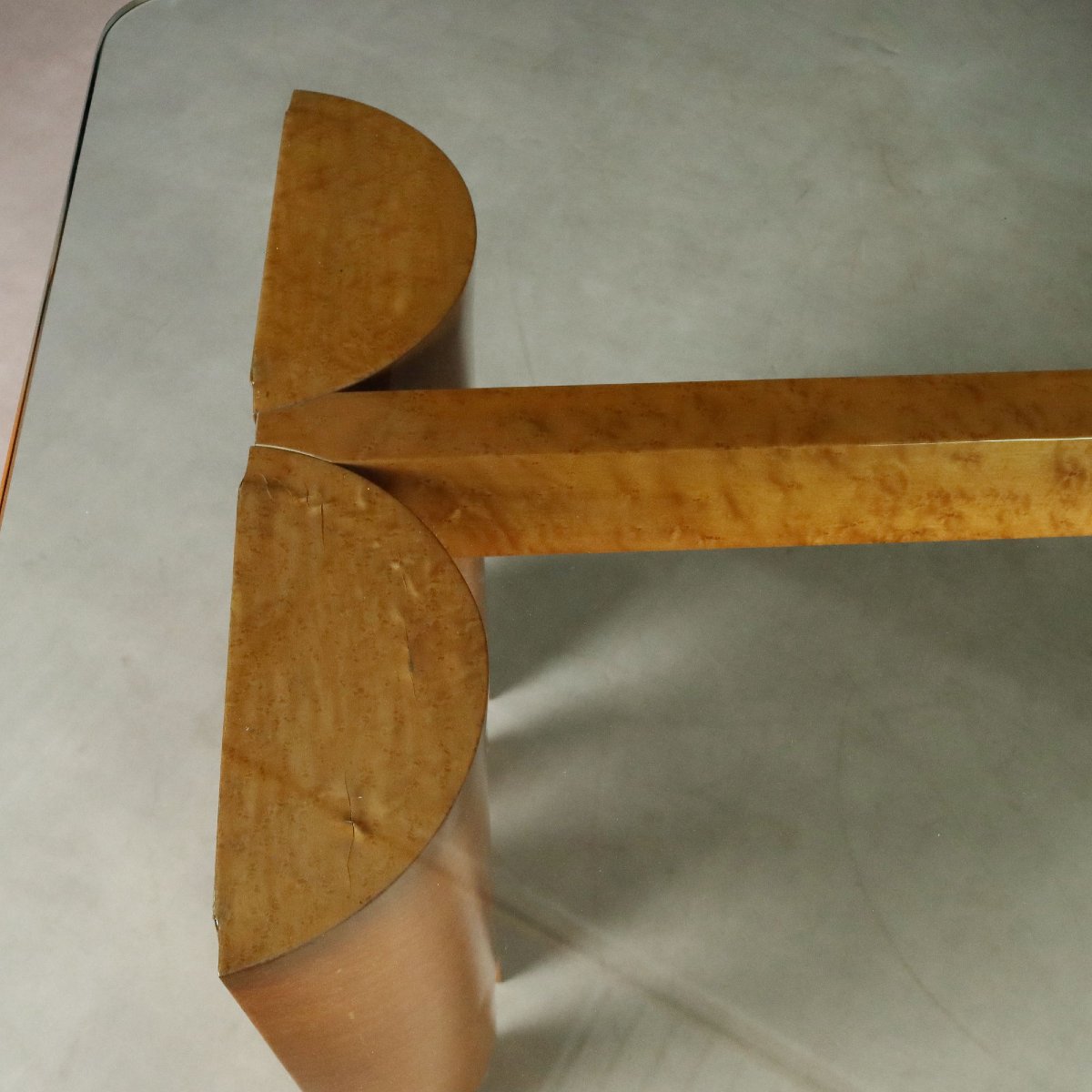 Tavolo Vintage Piano Cristallo Gambe Radica Italia Design Anni 70 Originale-photo-2