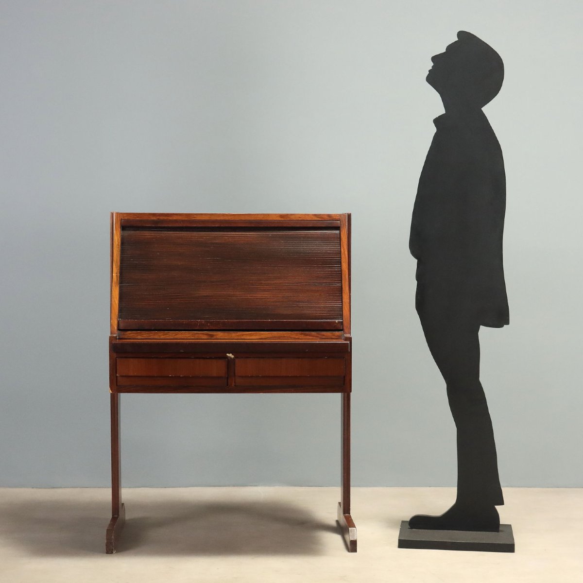 Scrittoio a Serranda Vintage Legno Esotico Design Italia Anni 60 Originale-photo-2