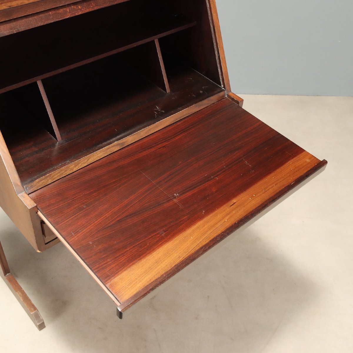 Scrittoio a Serranda Vintage Legno Esotico Design Italia Anni 60 Originale-photo-1