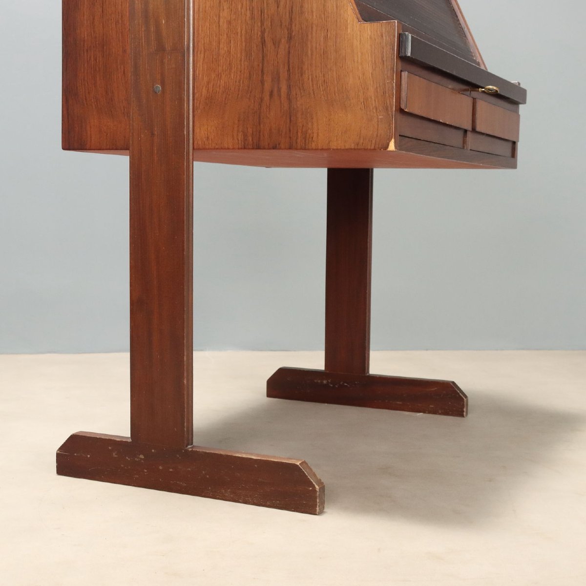 Scrittoio a Serranda Vintage Legno Esotico Design Italia Anni 60 Originale-photo-3