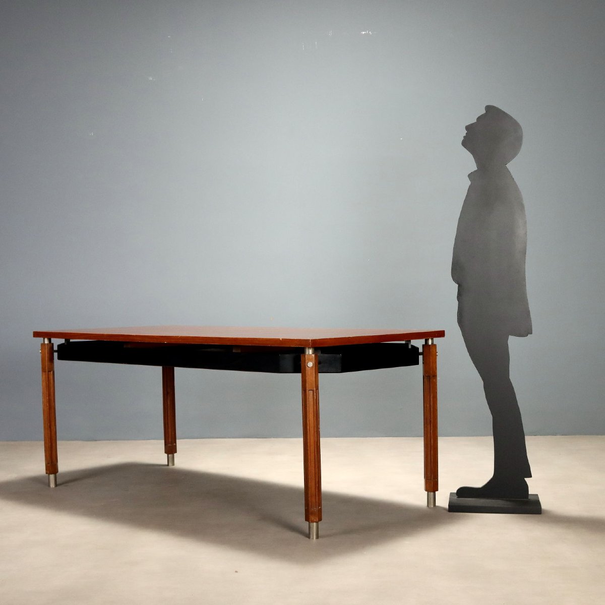 Tavolo Vintage Faggio Mogano Alluminio Design Italia Anni 60 Originale-photo-2