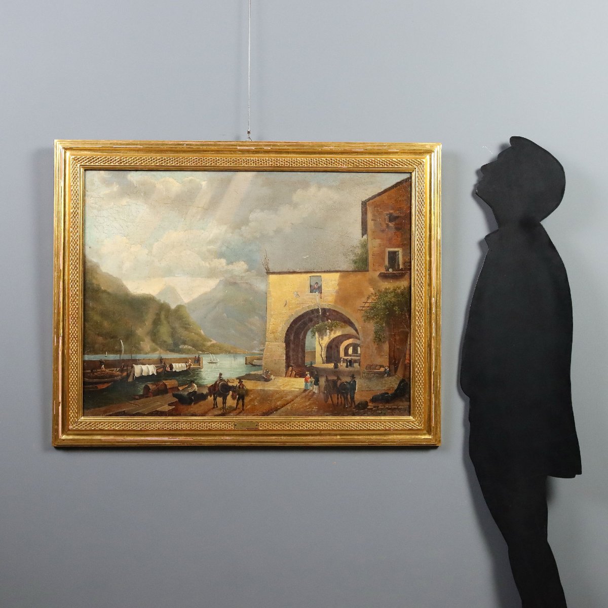 Dipinto Antico Giuseppe Canella Lecco Imbarcadero Italia 1837 -photo-3