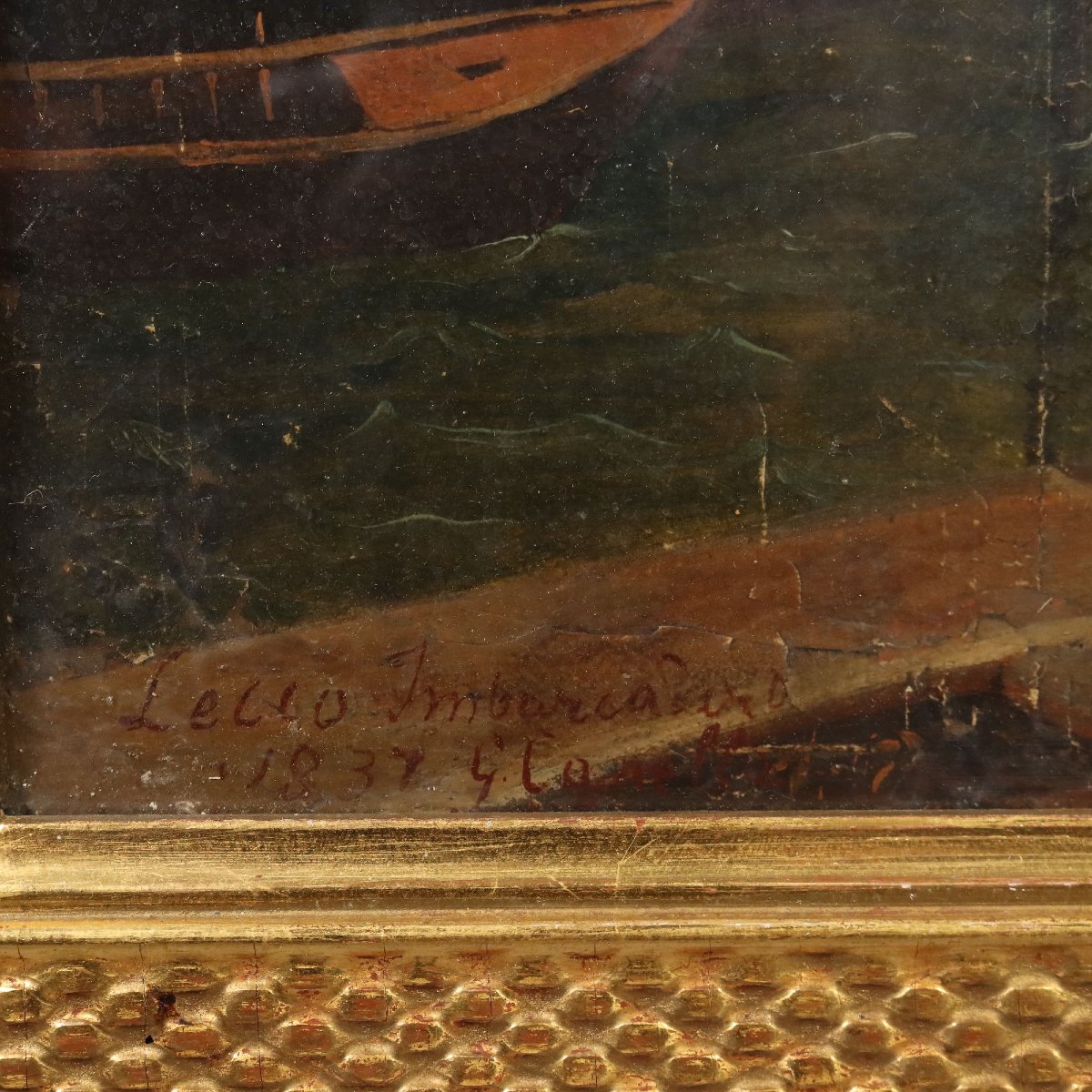 Dipinto Antico Giuseppe Canella Lecco Imbarcadero Italia 1837 -photo-8