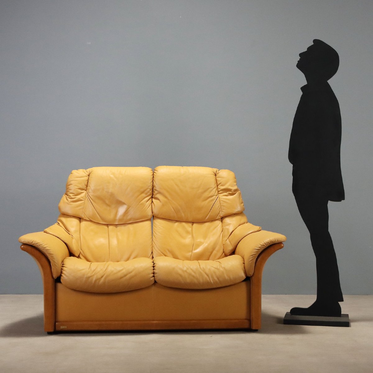 Divano Design Ekornes Vintage Due Posti Pelle Cognac Norvegia Anni 80 Originale-photo-2