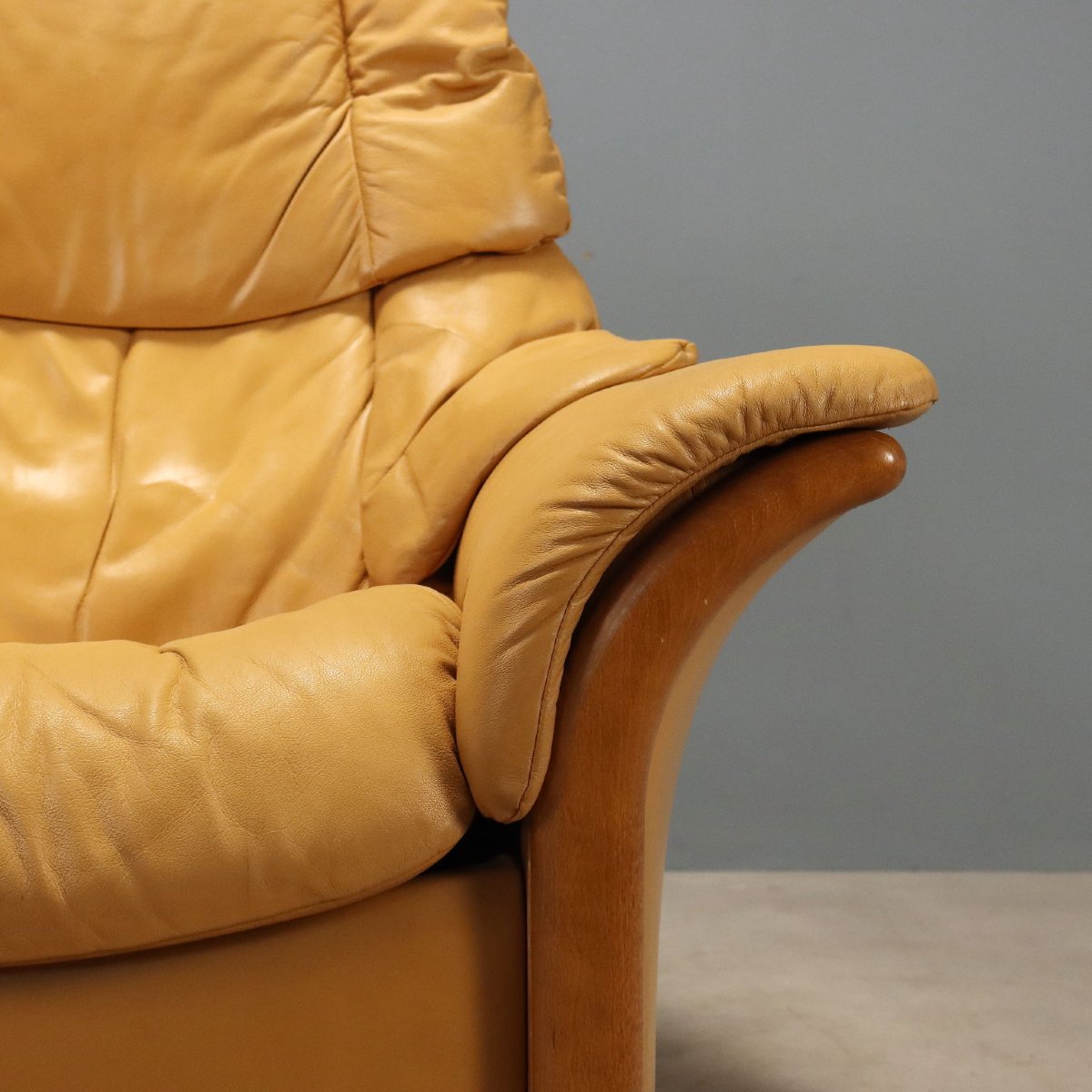 Divano Design Ekornes Vintage Due Posti Pelle Cognac Norvegia Anni 80 Originale-photo-4