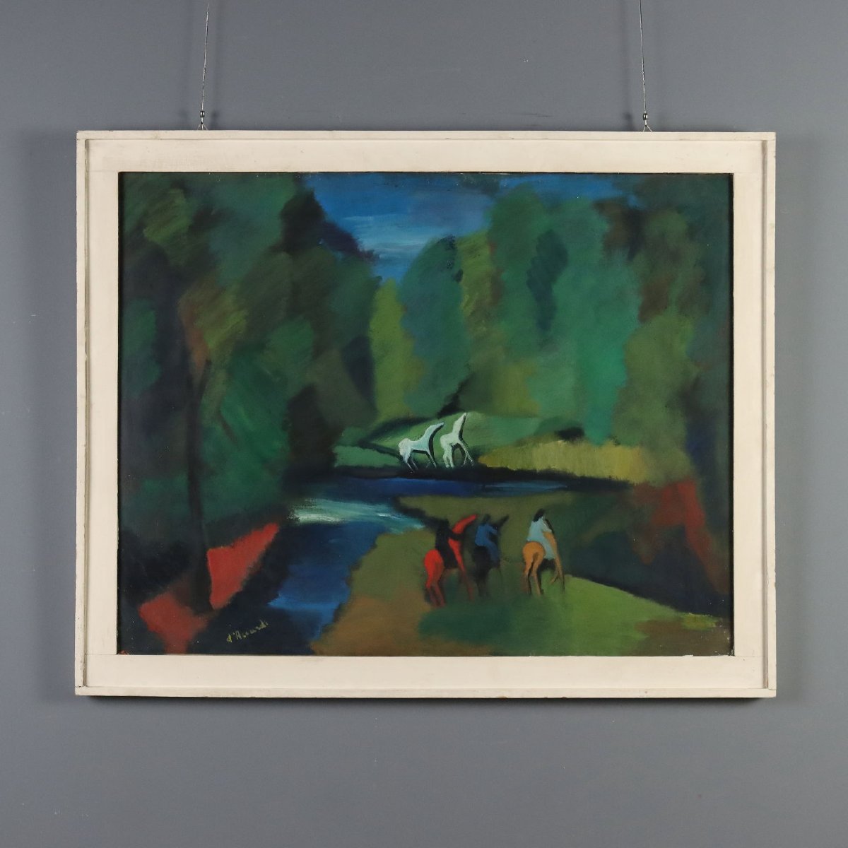 Dipinto Moderno Gian Rodolfo D'Accardi Cavalcata nel Bosco 1955