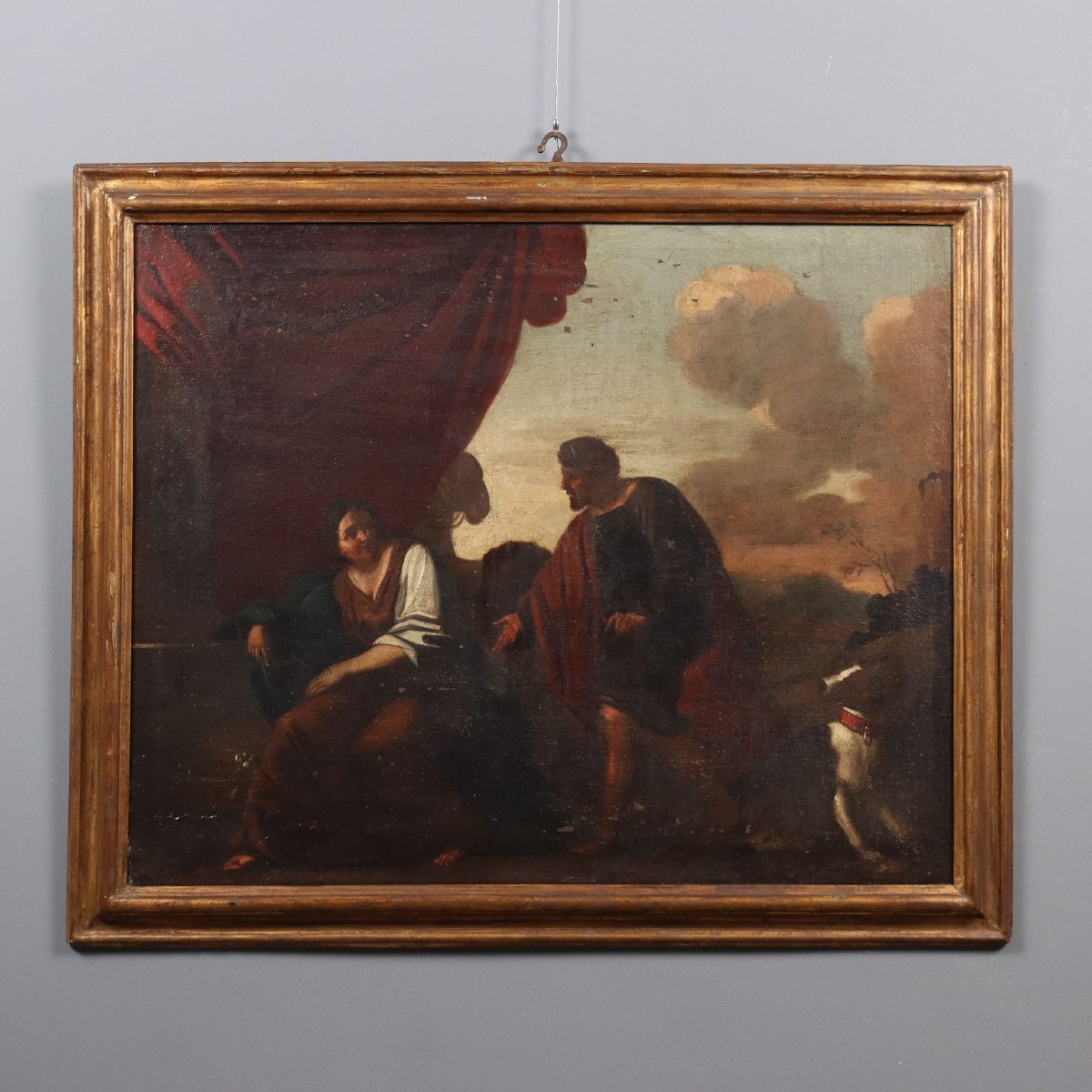 Dipinto Antico Scena Biblica Tamar e Giuda Olio su Tela '600 Originale
