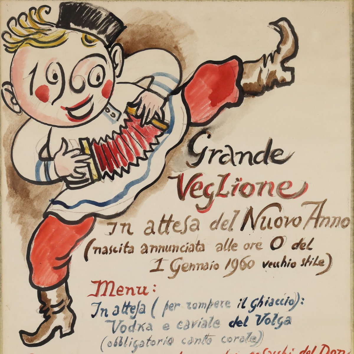 Disegno Moderno di Nicola Benois Grande Veglione Italia 1960 Originale-photo-3