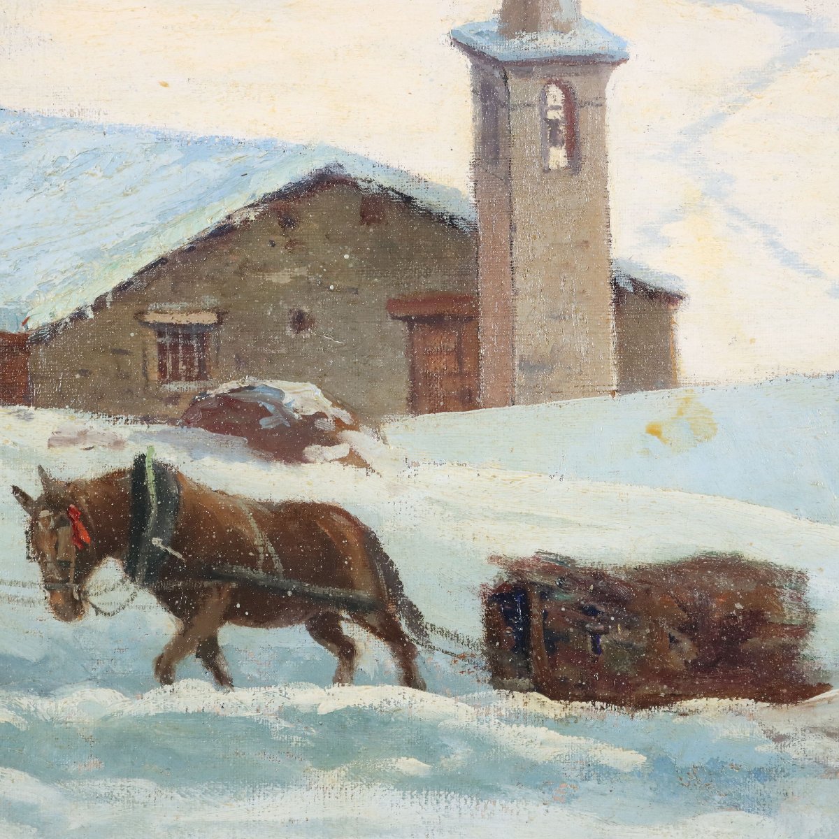 Dipinto Antico Leonardo Roda Paesaggio Alpino Innevato XIX Secolo-photo-1