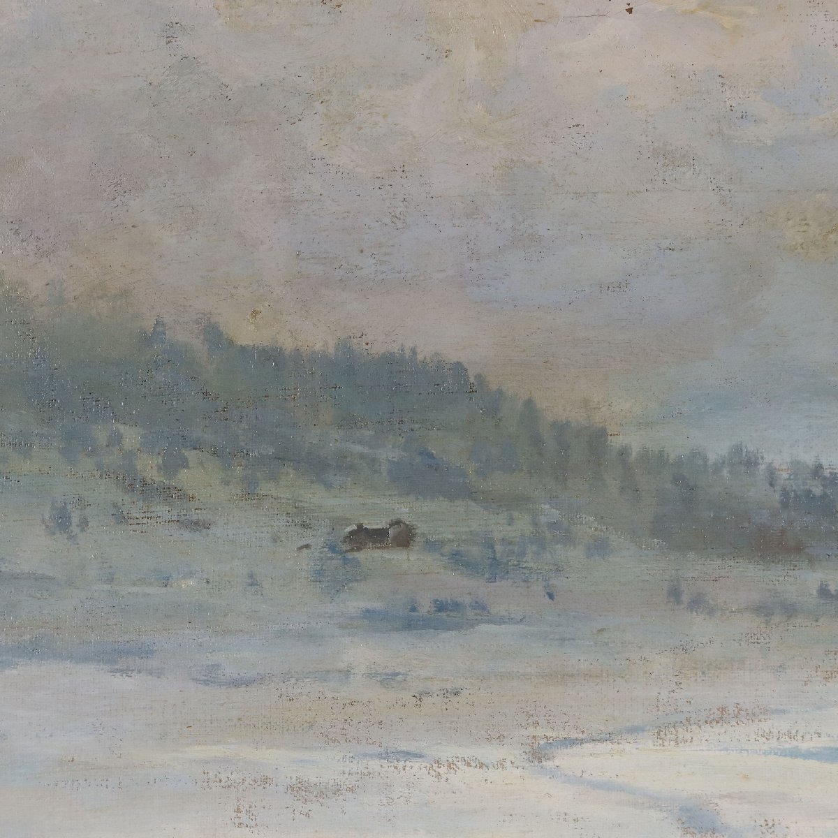 Dipinto Antico Leonardo Roda Paesaggio Alpino Innevato XIX Secolo-photo-4