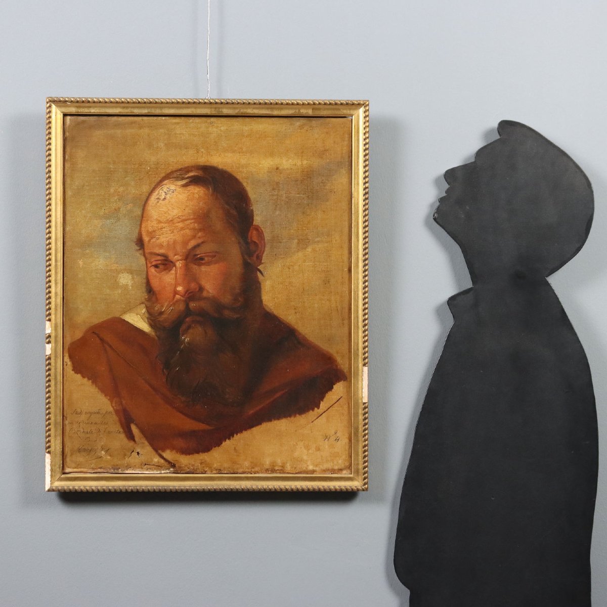 Filippo Marsigli Dipinto Antico Studio di Volto Olio su Carta 1840 ca.-photo-2