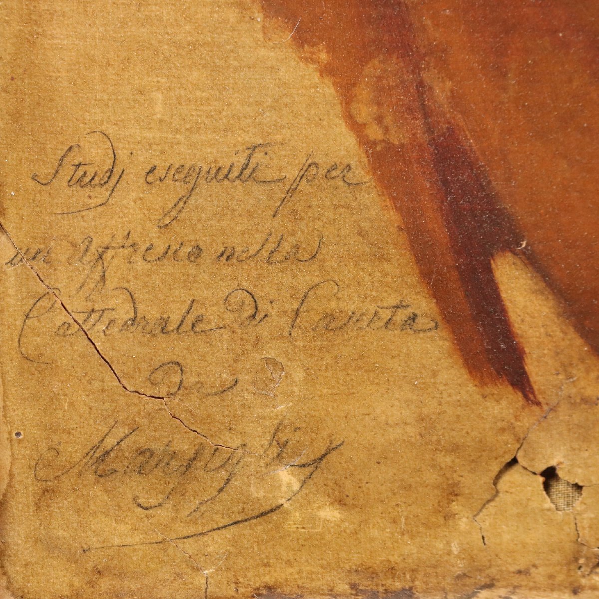 Filippo Marsigli Dipinto Antico Studio di Volto Olio su Carta 1840 ca.-photo-3