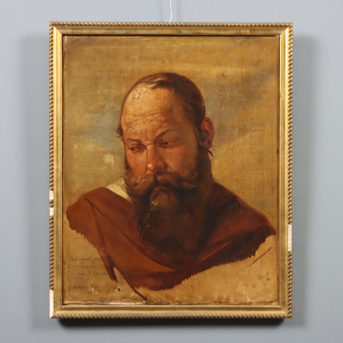 Filippo Marsigli Dipinto Antico Studio di Volto Olio su Carta 1840 ca.