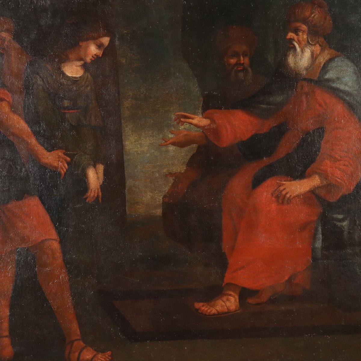 Dipinto Antico Scena Biblica Olio su Tela Italia XVII Secolo-photo-3