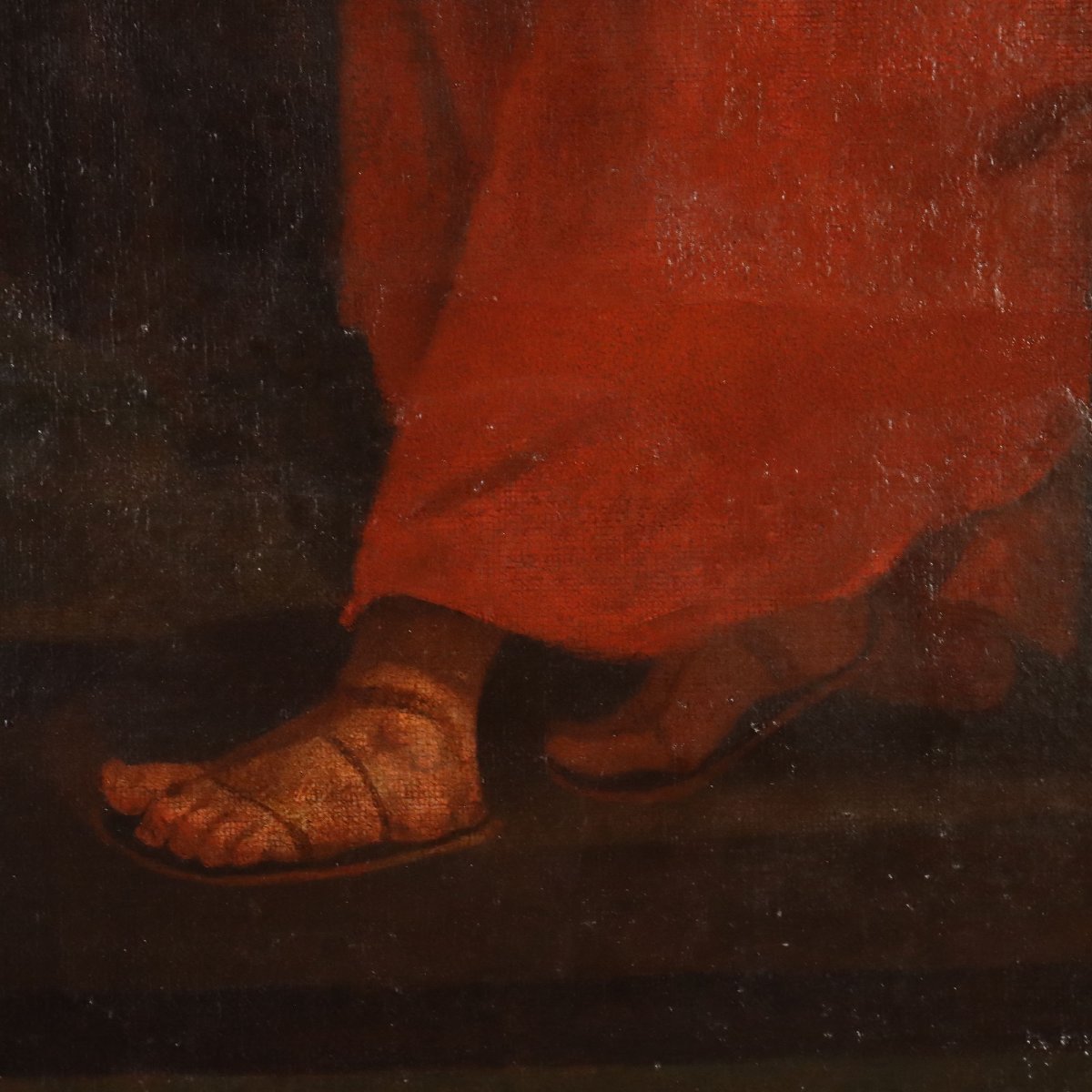 Dipinto Antico Scena Biblica Olio su Tela Italia XVII Secolo-photo-3