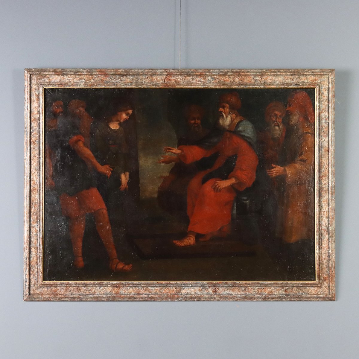 Dipinto Antico Scena Biblica Olio su Tela Italia XVII Secolo