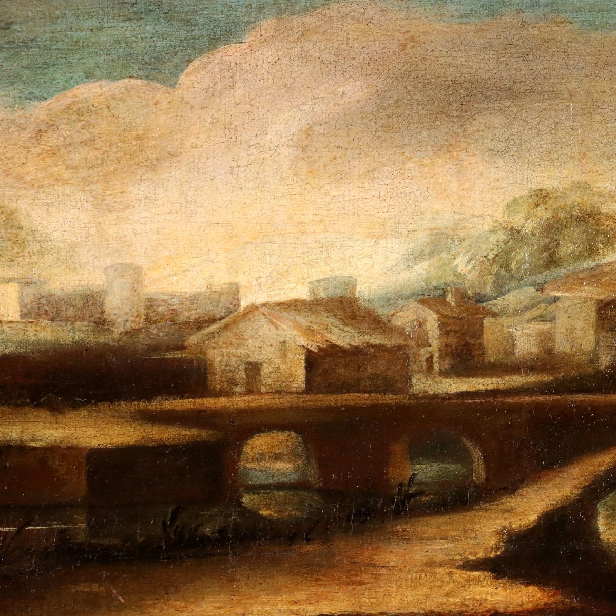 Coppia di Dipinti Antichi Paesaggi Olio su Tela XVIII Secolo Originali-photo-4