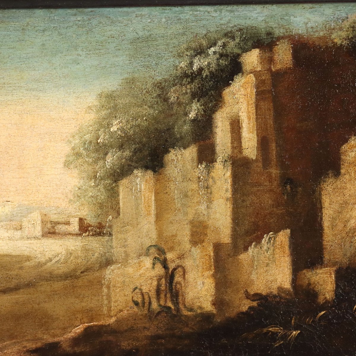 Coppia di Dipinti Antichi Paesaggi Olio su Tela XVIII Secolo Originali-photo-6