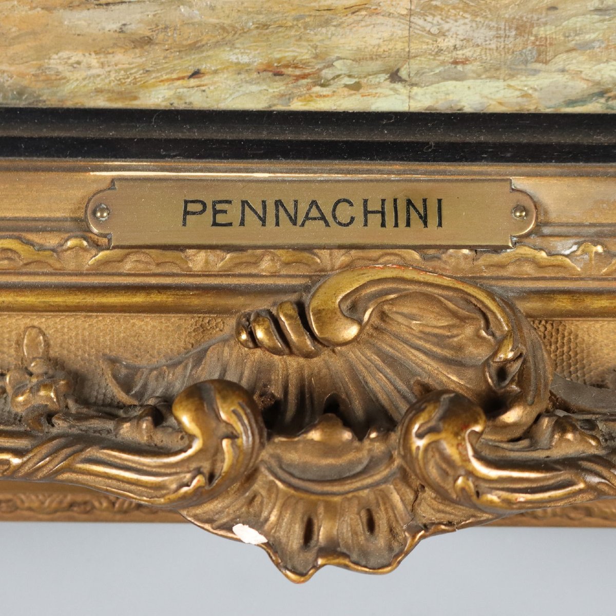 Dipinto Antico Domenico Pennacchini Casolare con Popolana '800 Originale-photo-3