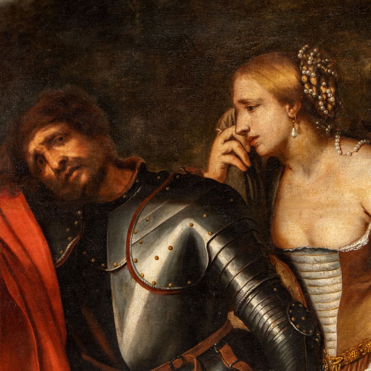 Girolamo Forabosco Dipinto Olio su Tela Jefte e la Figlia Italia XVII Secolo-photo-2