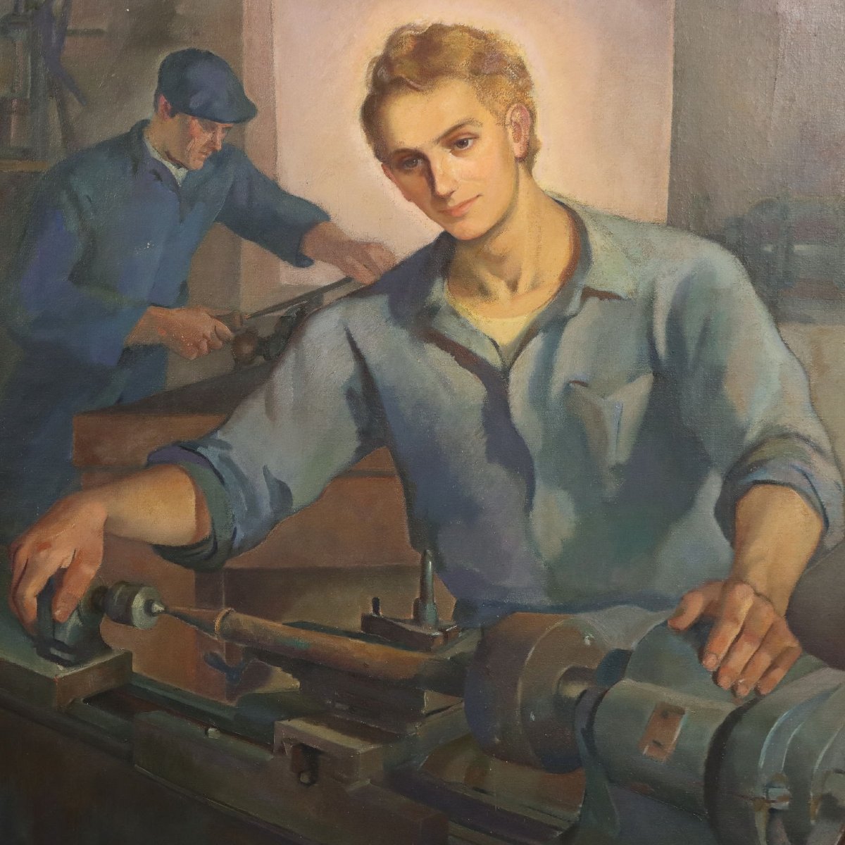 Mario Venzo S.J. Cristo Lavoratore Dipinto Olio su Tela Italia 1950 Originale-photo-3