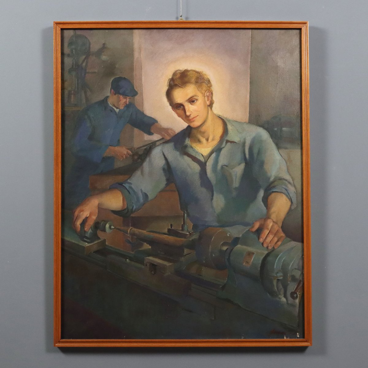 Mario Venzo S.J. Cristo Lavoratore Dipinto Olio su Tela Italia 1950 Originale