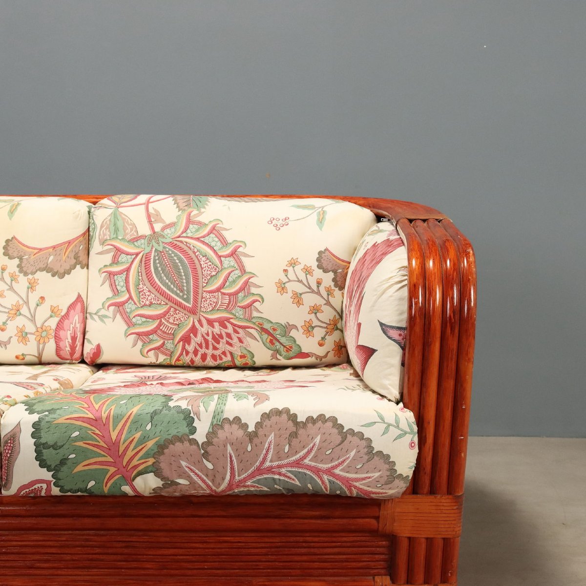Divano Vintage Rattan Bambù Laccato Rosso Design Italia Anni 80 Originale-photo-3