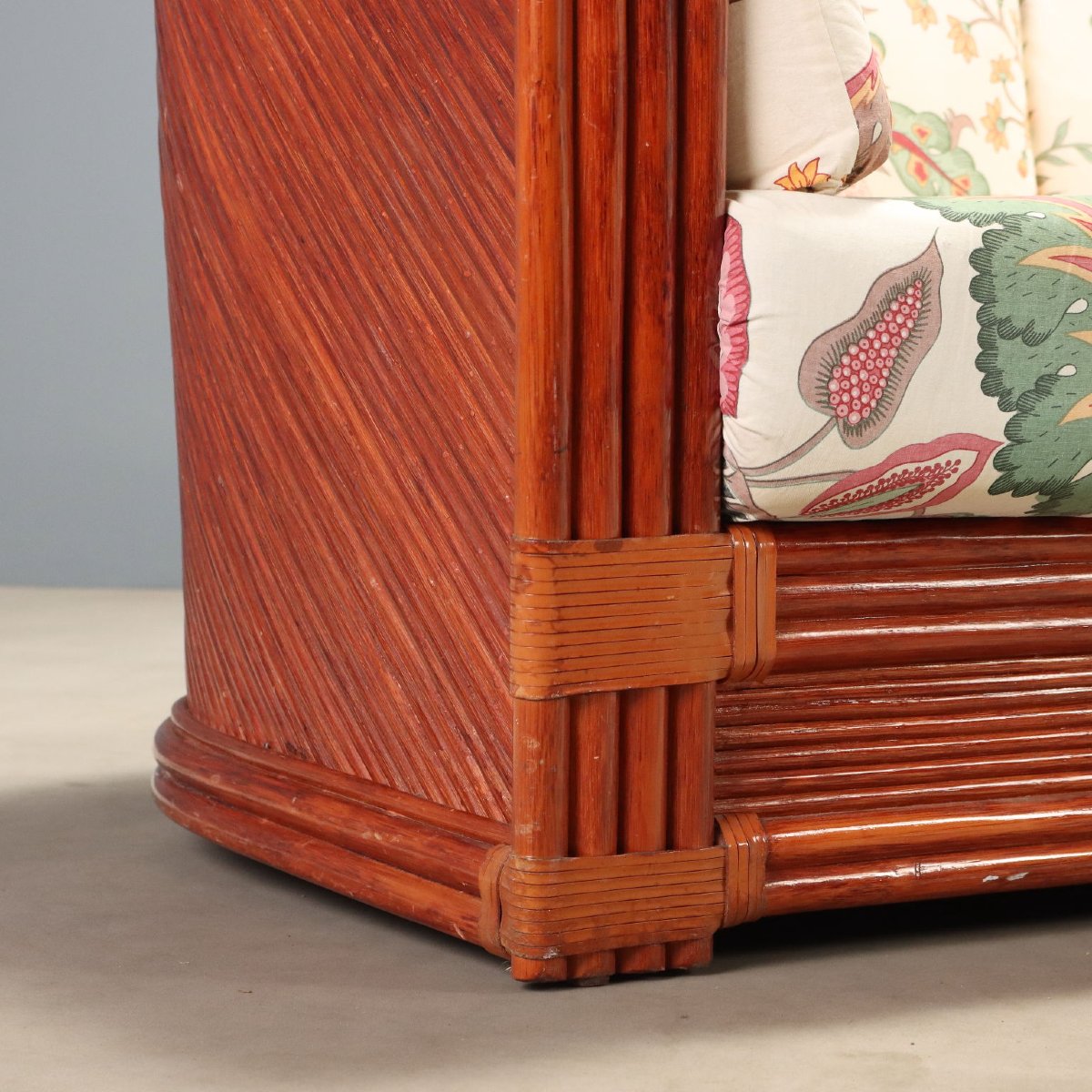 Divano Vintage Rattan Bambù Laccato Rosso Design Italia Anni 80 Originale-photo-2