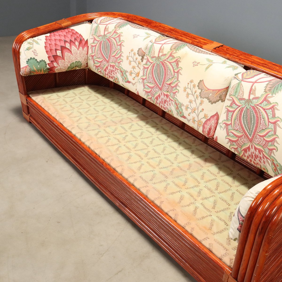 Divano Vintage Rattan Bambù Laccato Rosso Design Italia Anni 80 Originale-photo-3