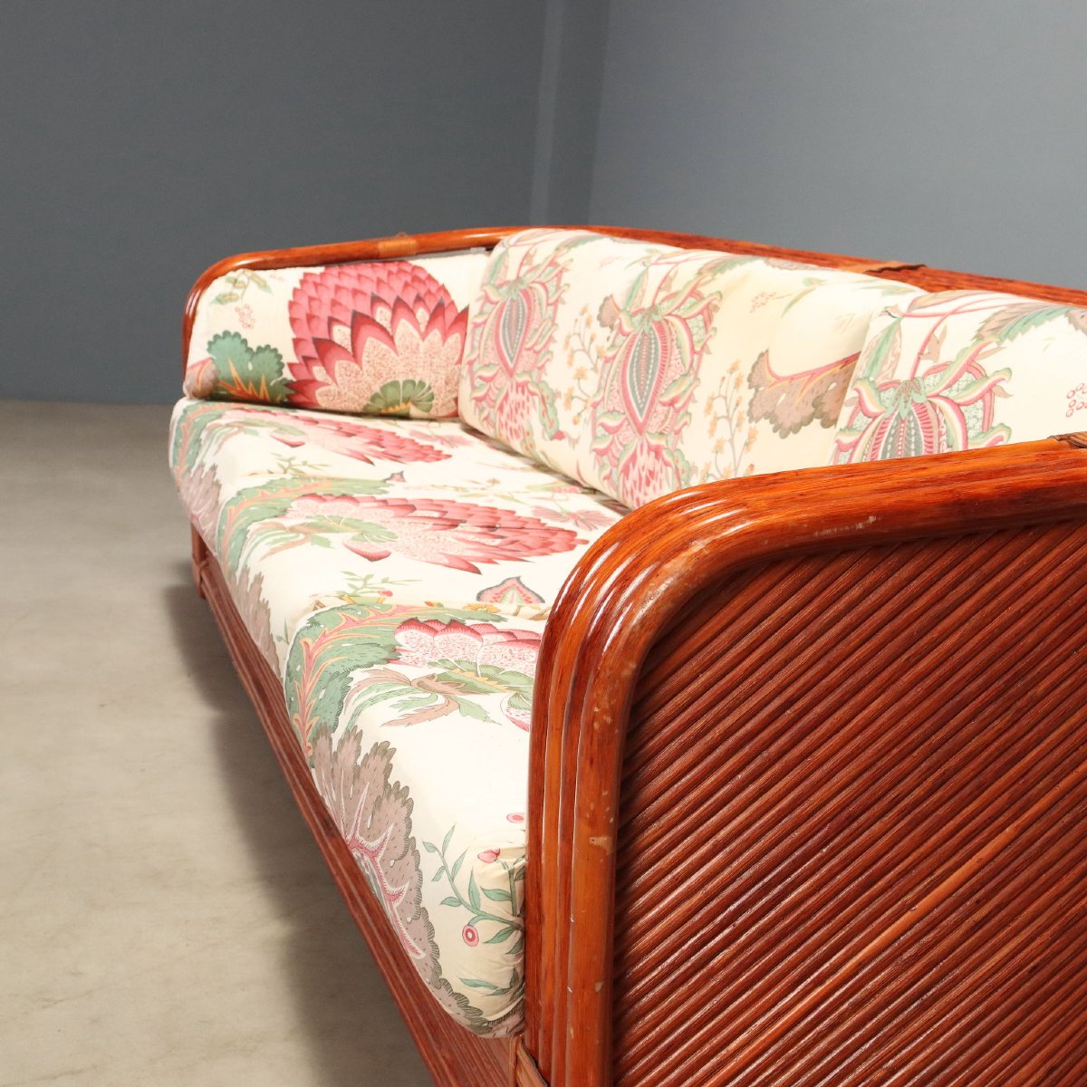 Divano Vintage Rattan Bambù Laccato Rosso Design Italia Anni 80 Originale-photo-4