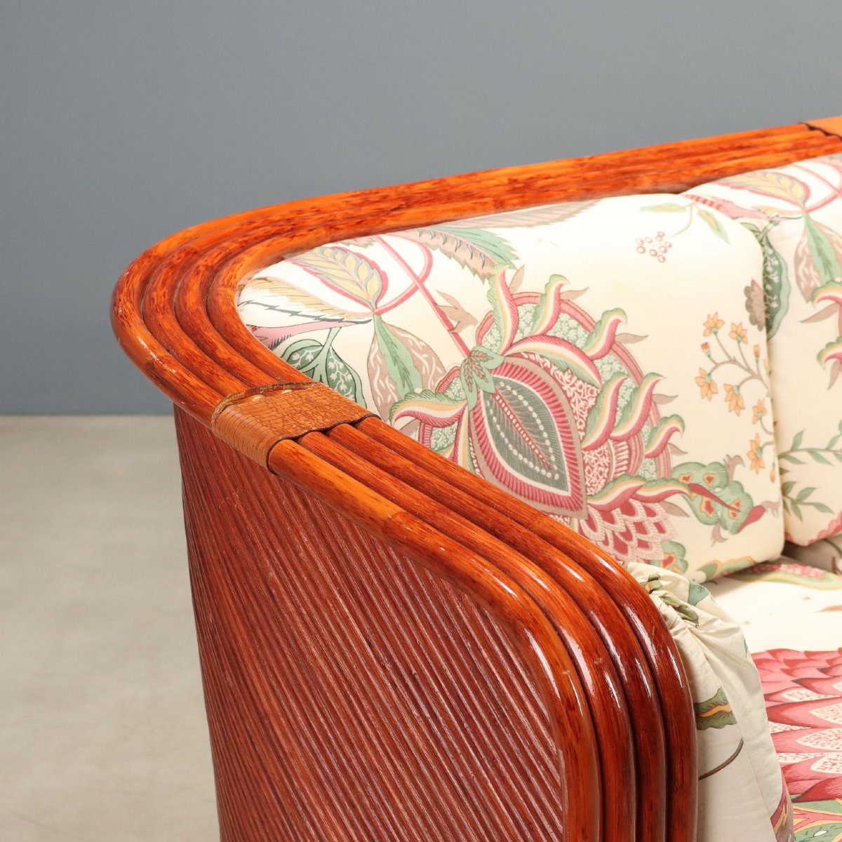 Divano Vintage Rattan Bambù Laccato Rosso Design Italia Anni 80 Originale-photo-5