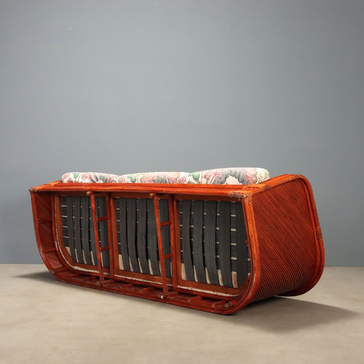 Divano Vintage Rattan Bambù Laccato Rosso Design Italia Anni 80 Originale-photo-6