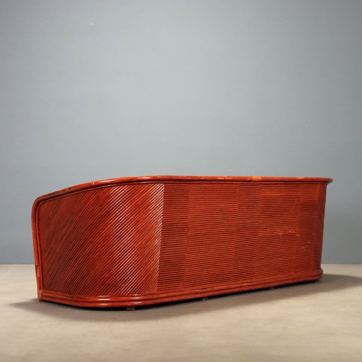 Divano Vintage Rattan Bambù Laccato Rosso Design Italia Anni 80 Originale-photo-7