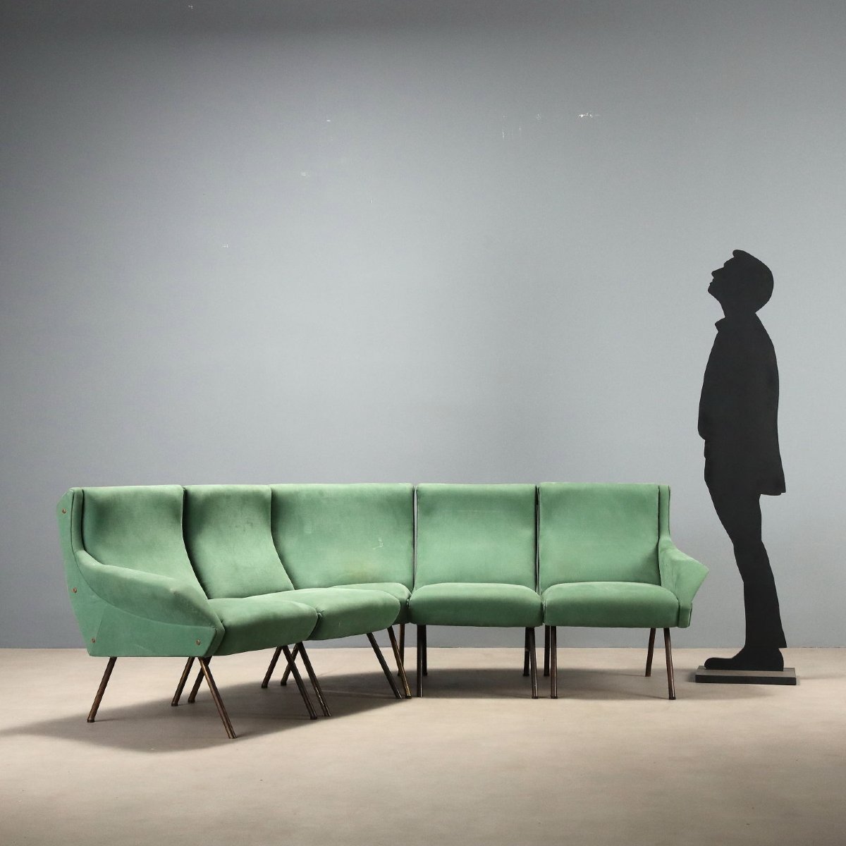 Divano Vintage Angolare 4 Poltrone Tessuto Verde Italia Design Anni 60 Originale-photo-2