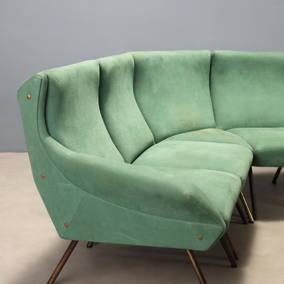 Divano Vintage Angolare 4 Poltrone Tessuto Verde Italia Design Anni 60 Originale-photo-4