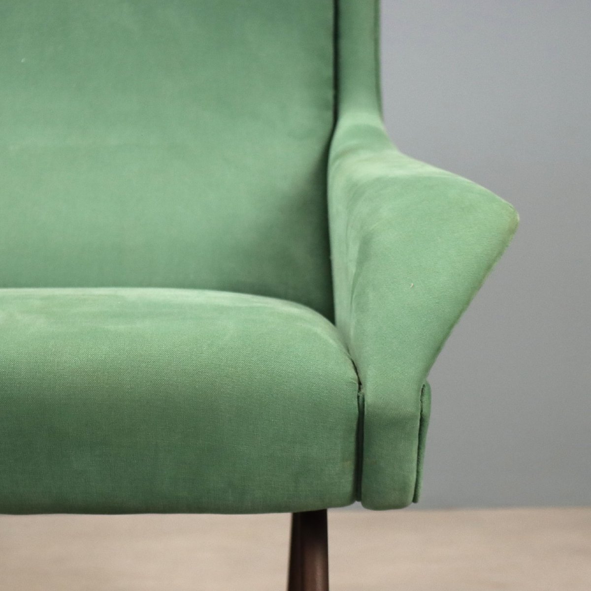 Divano Vintage Angolare 4 Poltrone Tessuto Verde Italia Design Anni 60 Originale-photo-1