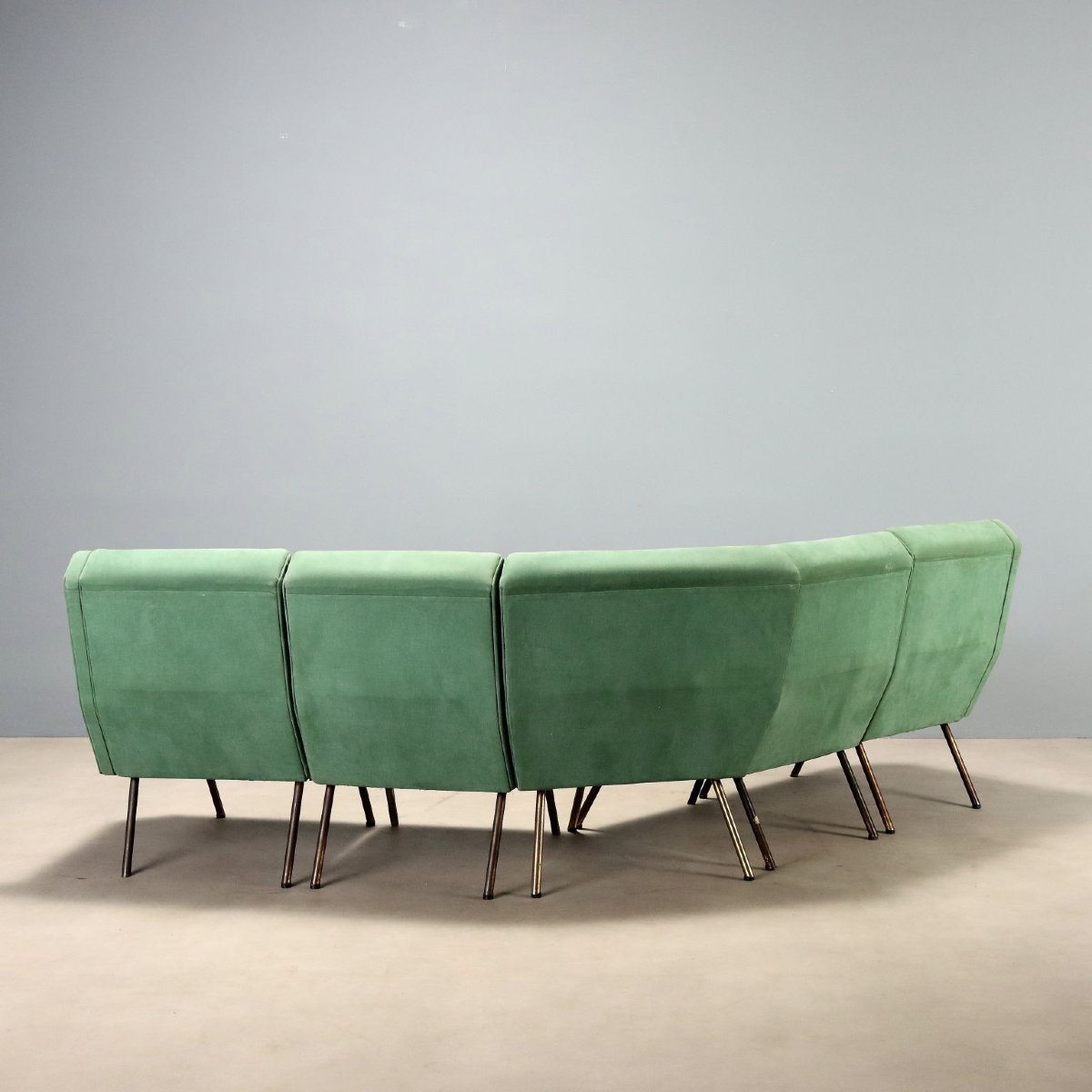 Divano Vintage Angolare 4 Poltrone Tessuto Verde Italia Design Anni 60 Originale-photo-8