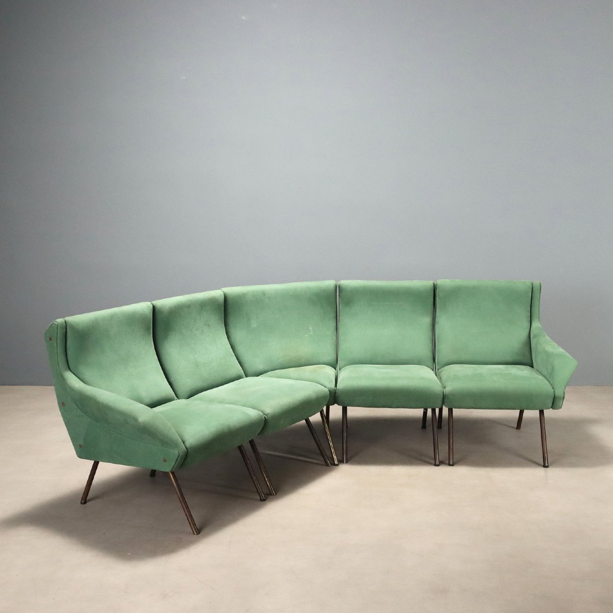 Divano Vintage Angolare 4 Poltrone Tessuto Verde Italia Design Anni 60 Originale